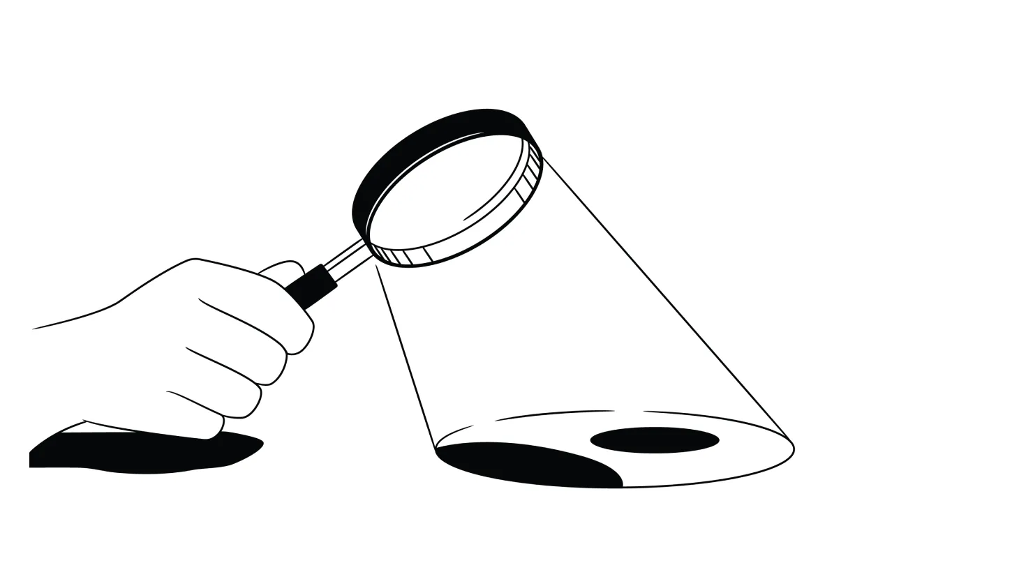 Illustration of a hand holding a magnifying glass